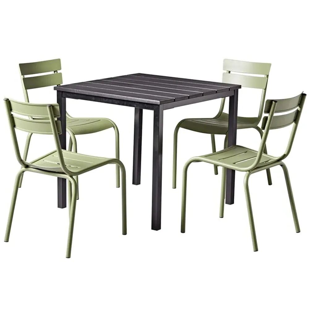Extro Dining Table with Magnolia 4 Chairs - Black, Olive Green
