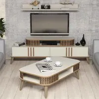 Eylul Entertainment Unit and Coffee Table Set - Cream, Oak alternate view