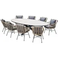 Ezra Large Oval Dining Table Set with 8 Chairs - Grey, Teak