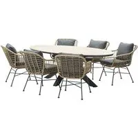 Ezra Oval Dining Table Set with 6 Chairs - Grey, Teak