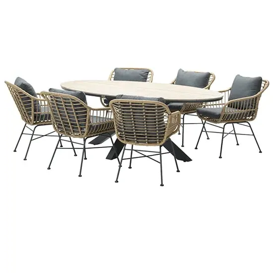 Ezra Oval Dining Table Set with 6 Chairs - Grey, Teak