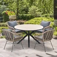 Ezra Round Dining Table Set with 4 Chairs - Grey, Teak