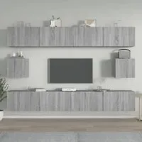 Eztli Wall-Mounted TV Cabinet Set - Grey Oak, Engineered Wood