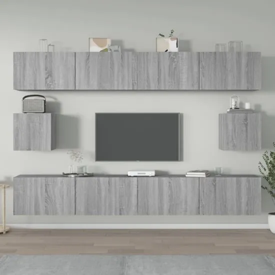 Eztli Wall-Mounted TV Cabinet Set - Grey Oak, Engineered Wood