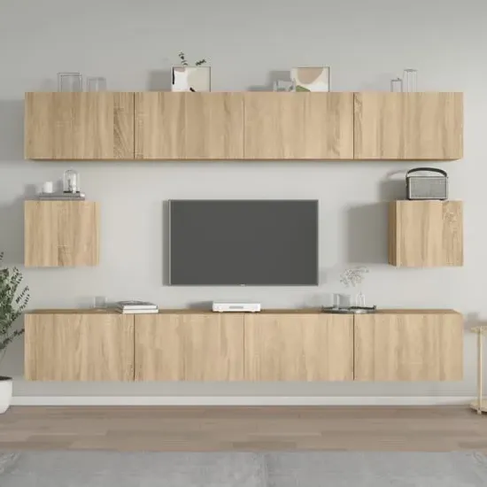 Eztli Wall-Mounted TV Cabinet Set - Sonoma Oak, Engineered Wood product