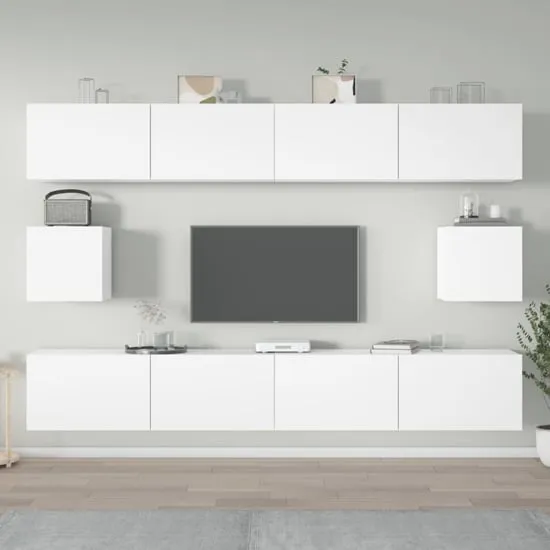 Eztli Wall-Mounted TV Cabinet Set - White, Engineered Wood