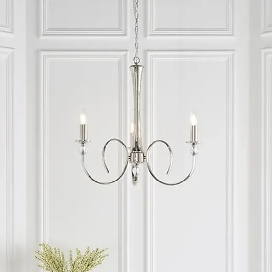 Fabia 3 Light Crystal Pendant Light - Polished Nickel, Crystal