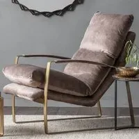 Fabian Velvet Lounge Chaise Chair with Metal Frame - Mineral