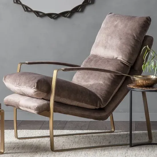 Fabian Velvet Lounge Chaise Chair with Metal Frame - Mineral image