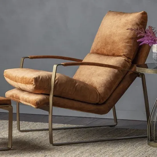 Fabian Velvet Lounge Chaise Chair with Metal Frame - Ochre
