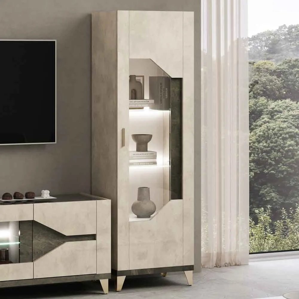 Fabio 1-Door Display Cabinet with LED - Grey, High Gloss product