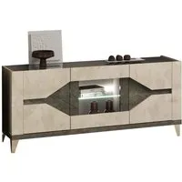 Fabio 3-Door Sideboard with LED - Warm Grey Marble Effect, High Gloss alternate view