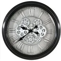 Factona Glass Wall Clock with Rotating Gears - Anthracite, Metal