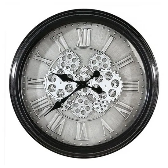 Factona Glass Wall Clock with Rotating Gears - Anthracite, Metal