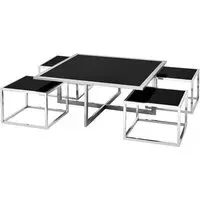 Fafnir Coffee Table with Stools - Black, Glass