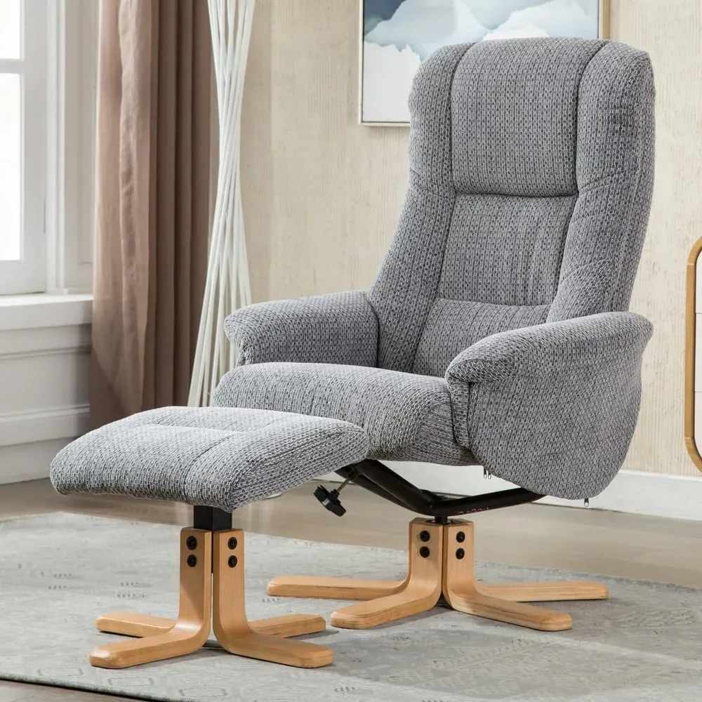 Fairlop Fabric Recliner Chair with Stool - Lake Blue