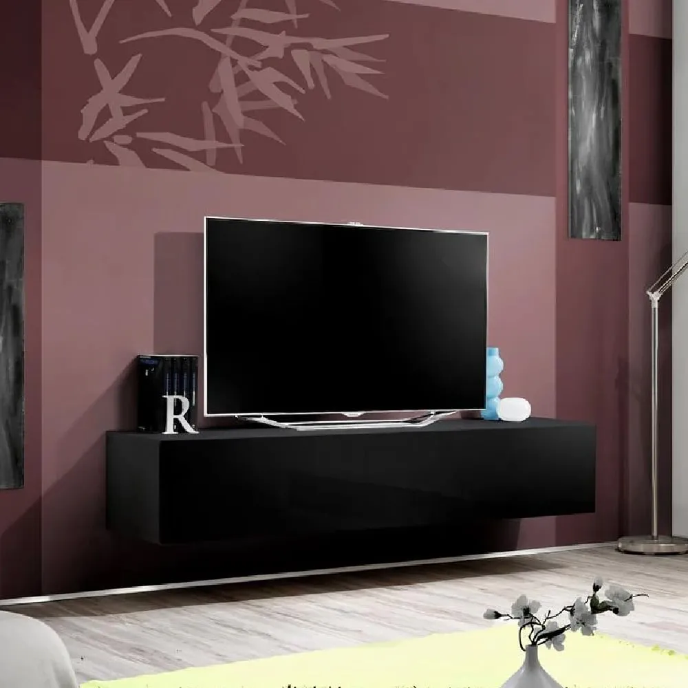 Fallon Rectangular TV Stand with Storage - Black, High Gloss image