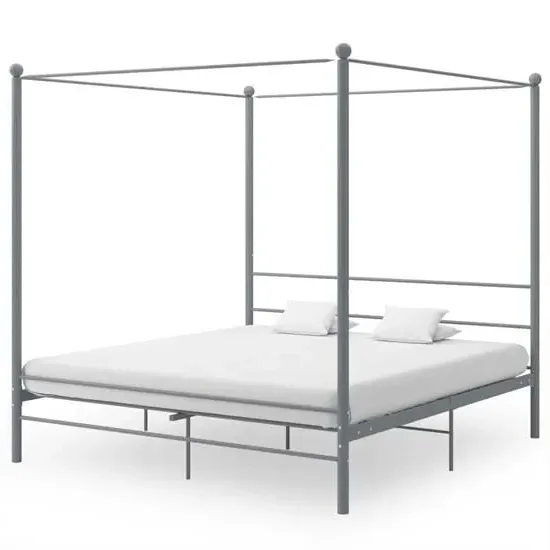 Fallon Super King Size Canopy Bed Frame - Grey, Metal
