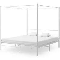 Fallon Super King Size Canopy Bed Frame - White, Metal