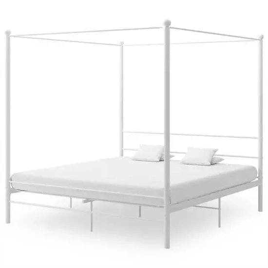 Fallon Super King Size Canopy Bed Frame - White, Metal