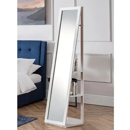 Fanning Cheval Mirror with Storage - White