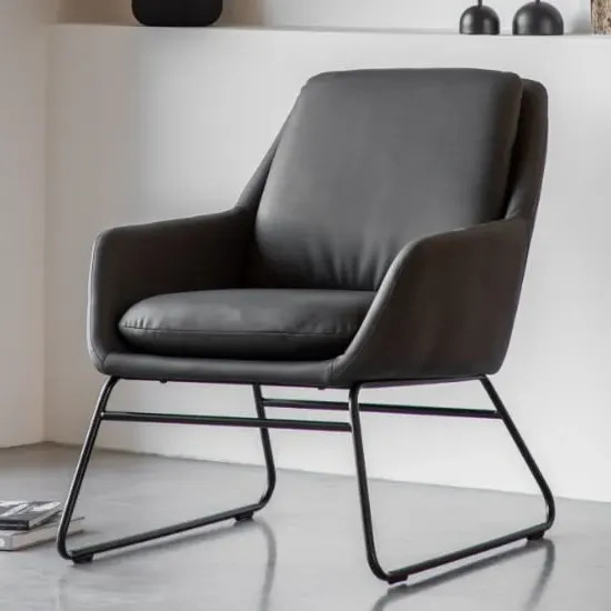 Fanton Leather Bedroom Chair with Metal Frame - Brown