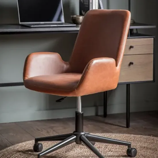 Farada Swivel Office Chair - Brown, Faux Leather image
