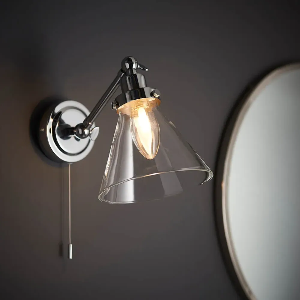 Faraday Bathroom Wall Light with Adjustable Head - Chrome, Glass image