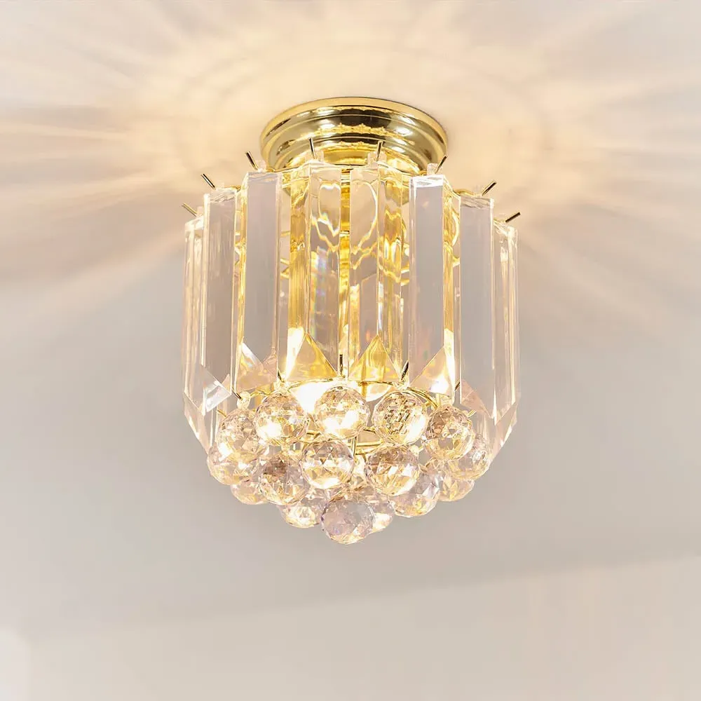 Fargo 2 Light Flush Ceiling Light with Crystal Droplets - Brass image