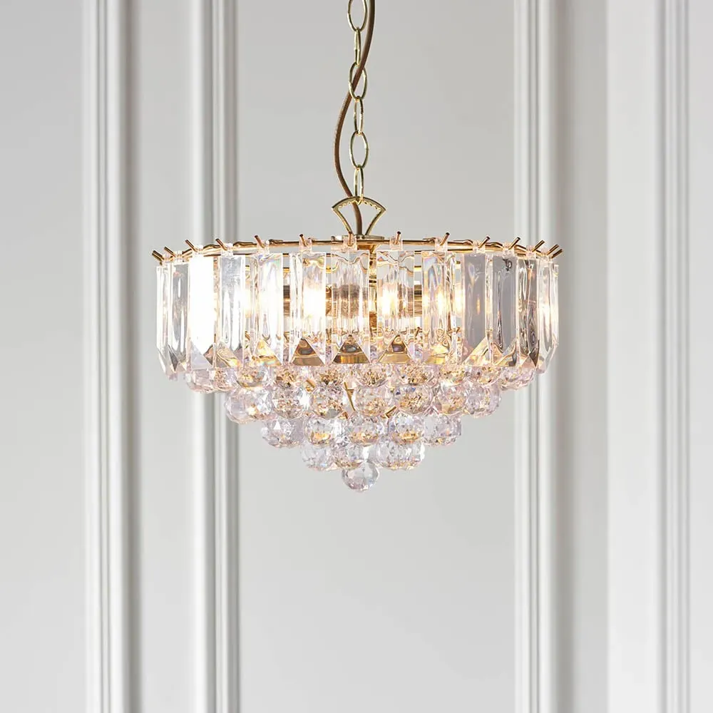 Fargo 3 Light Large Pendant Light with Crystal Droplets - Brass