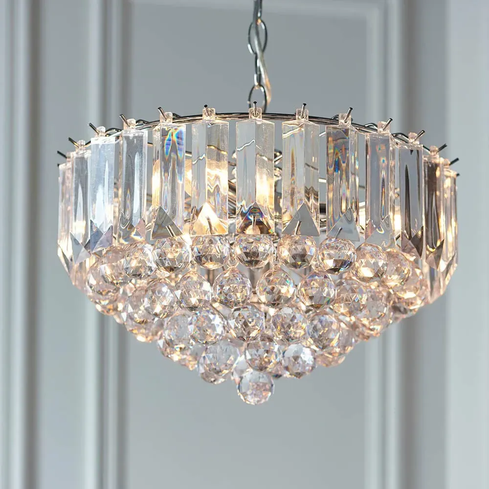 Fargo 3 Light Large Pendant Light with Crystal Droplets - Chrome