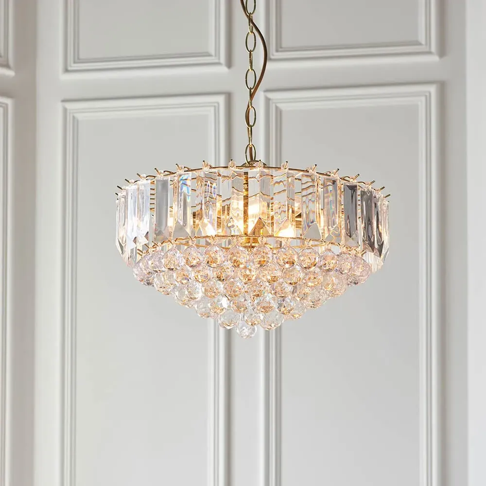 Fargo 6 Light Pendant Light with Crystal Droplets - Brass