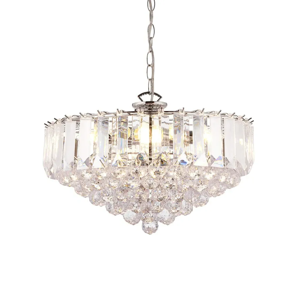Fargo 6 Light Pendant Light with Crystal Droplets - Chrome
