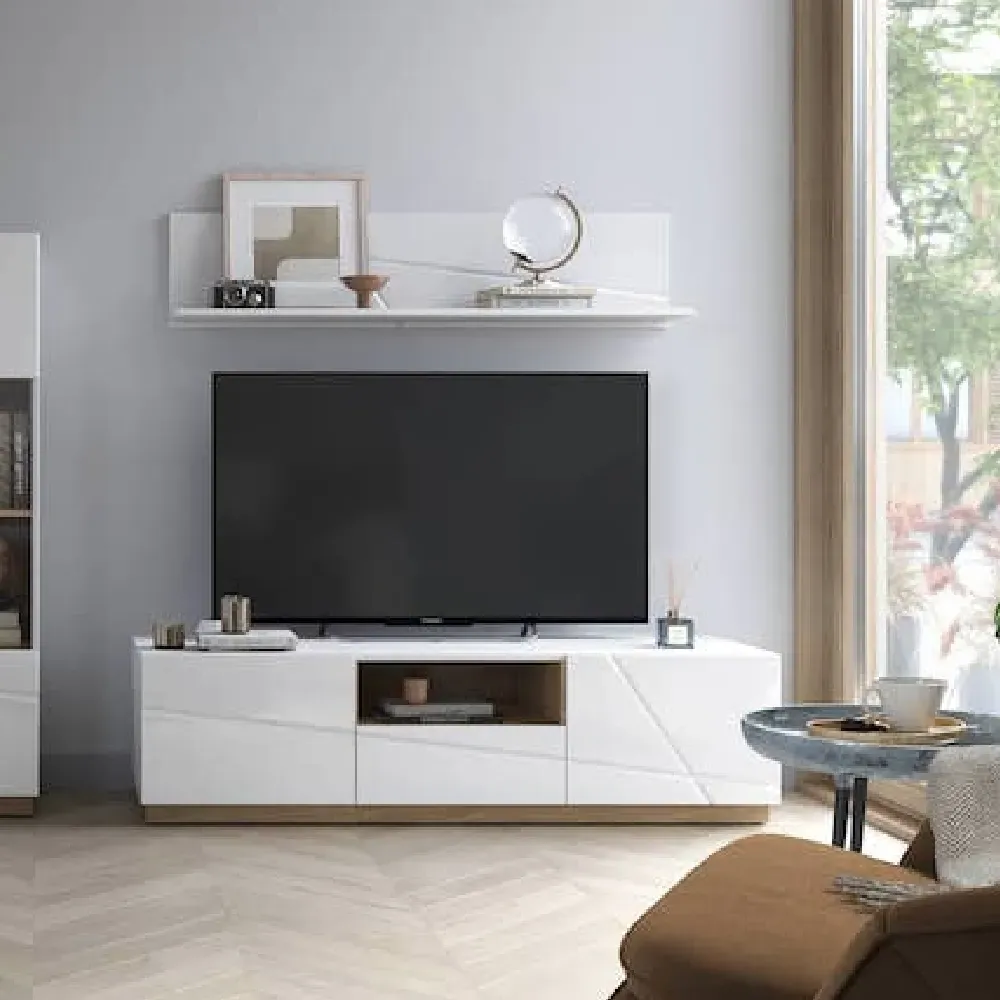Fargo TV Stand with 2 Doors 1 Drawer - White, High Gloss product
