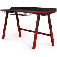 Farningham Gaming Desk with Red Steel Frame - Black