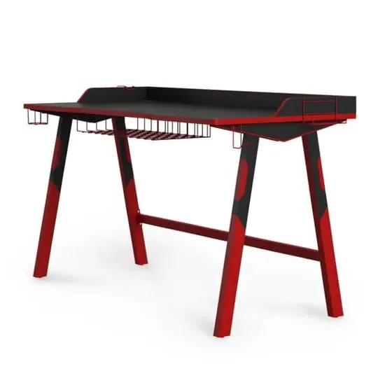 Farningham Gaming Desk with Red Steel Frame - Black image