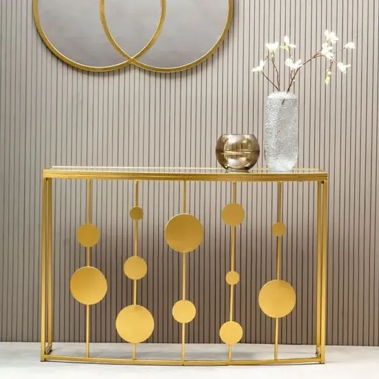Farota Mirrored Console Table with Metal Base - Gold image