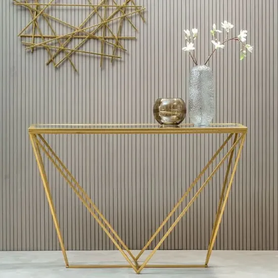 Farota Mirrored Console Table with Triangular Frame - Gold