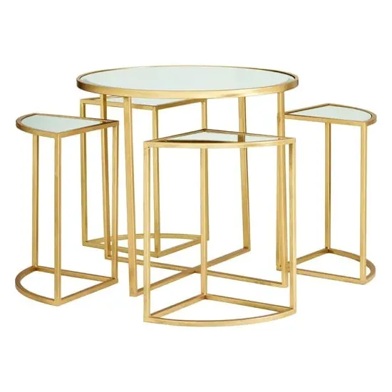 Farota Set of 5 Mirrored Side Tables - Gold image