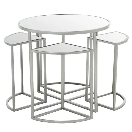 Farota Set of 5 Mirrored Side Tables - Silver
