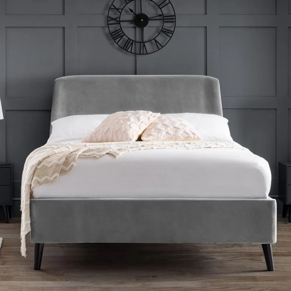 Farren Double Bed with Curved Headboard - Grey, Velvet image