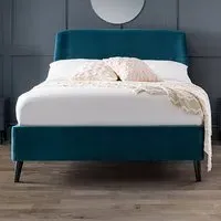 Farren King Size Bed with Curved Headboard - Teal, Velvet
