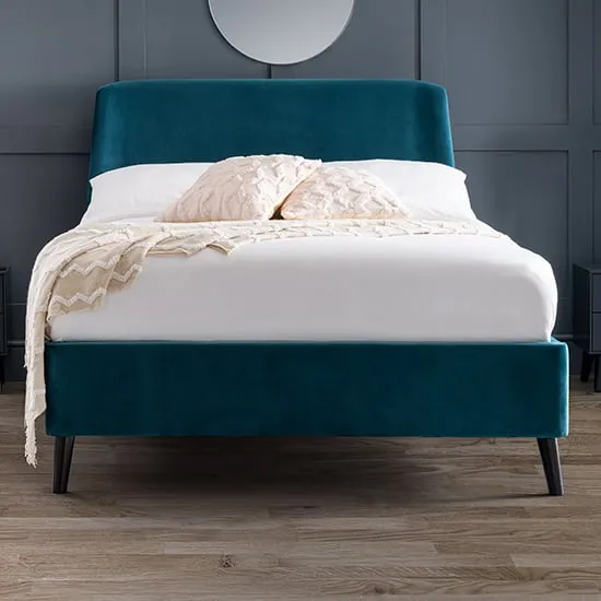 Farren King Size Bed with Curved Headboard - Teal, Velvet