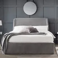 Farren King Size Ottoman Bed with Curved Headboard - Grey, Velvet
