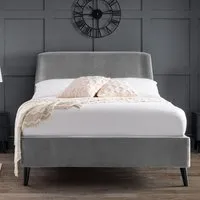 Farren King Size Bed with Curved Headboard - Grey, Velvet alternate view
