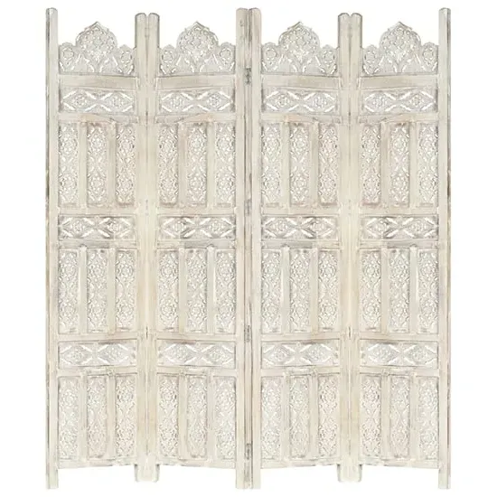 Fauci 4 Panel Room Divider - White, Mango Wood image
