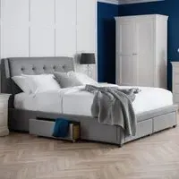 Fauna Fabric Double Bed with 4 Drawers - Grey, Linen