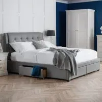 Fauna Fabric King Size Bed with Storage - Grey, Linen