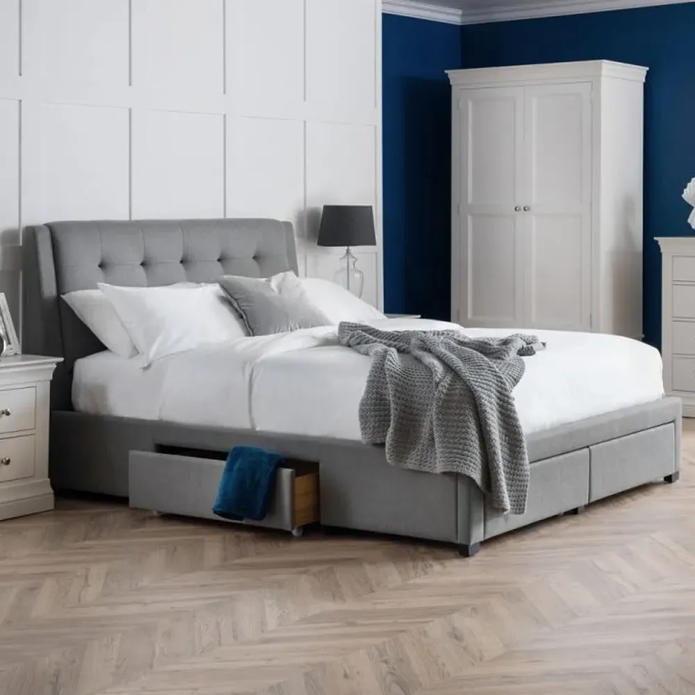 Fauna Fabric King Size Bed with Storage - Grey, Linen image