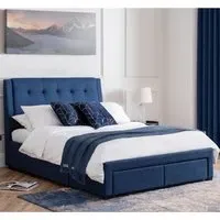Fauna Fabric Super King Size Bed with Storage - Blue, Linen